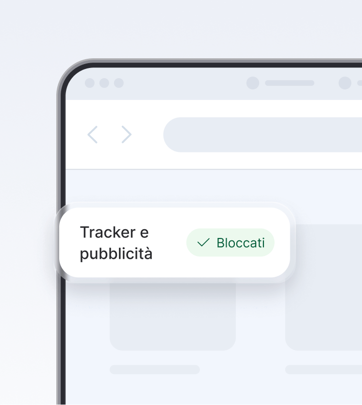 Una schermata del browser che mostra l'antivirus di nuova generazione bloccare tracker e pubblicità.