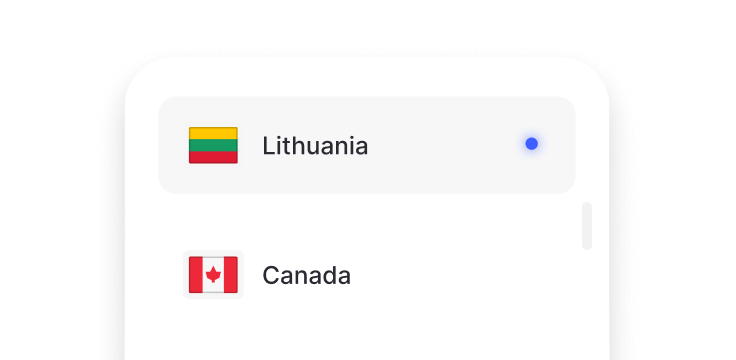 Sąrašo dalis, kurioje nurodytos priskirtojo IP adreso vietos, pvz., Lietuva ir Kanada.