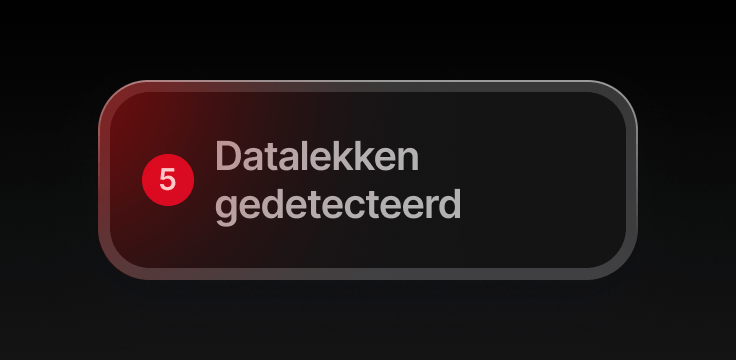 Een melding van de Datalek Checker die waarschuwt dat er datalekken zijn gedetecteerd.