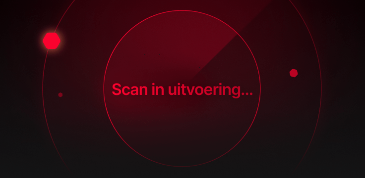 Een rode cirkel met de tekst &#39;Scannen&#39; erop.