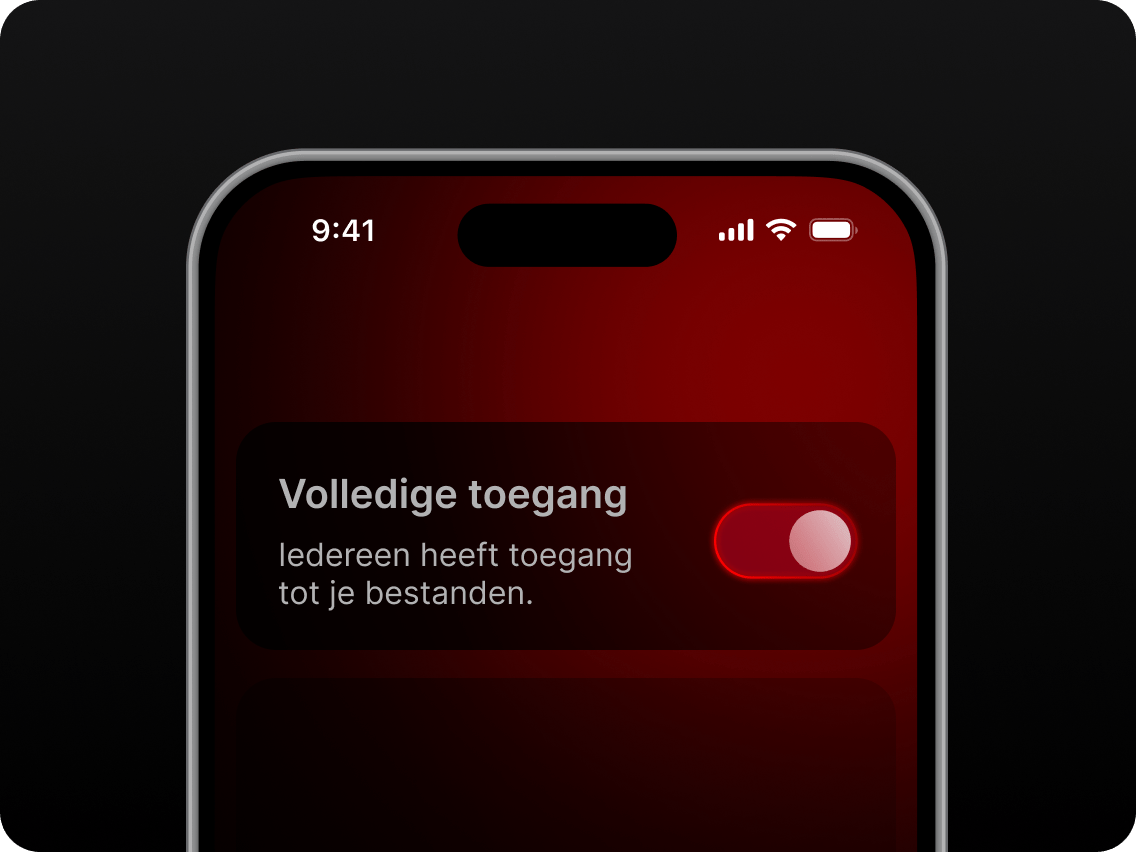 Een smartphonescherm waarop de schakelaar &#39;Volledige toegang&#39; is ingeschakeld.