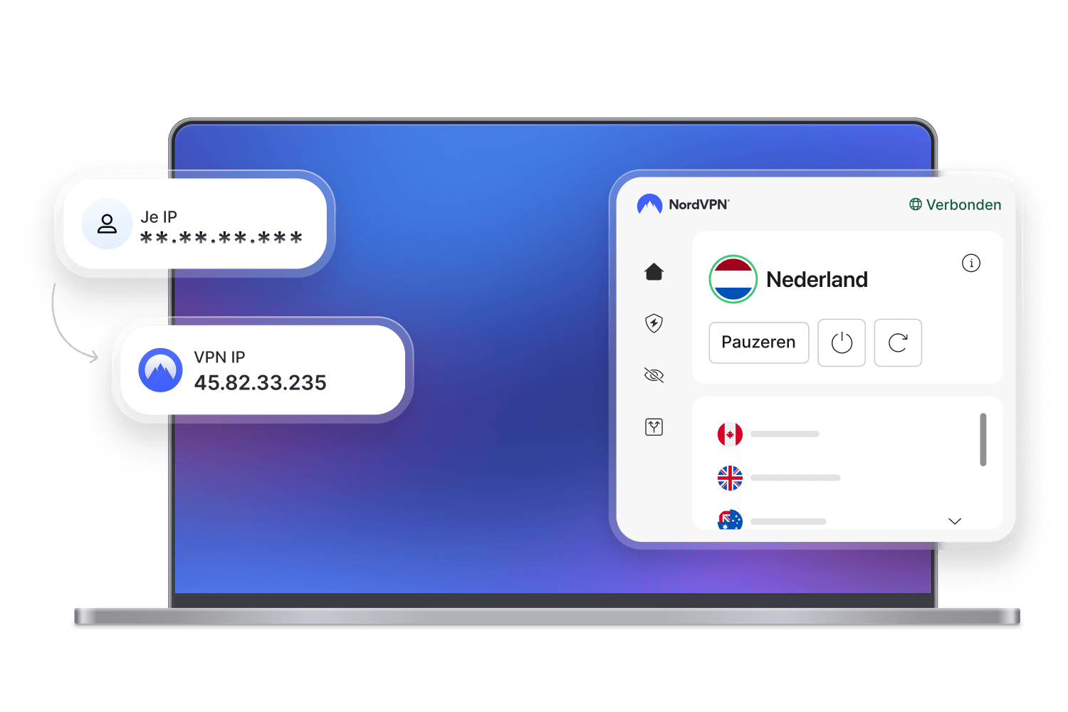 Laptopfragmenten met NordVPN-functies.