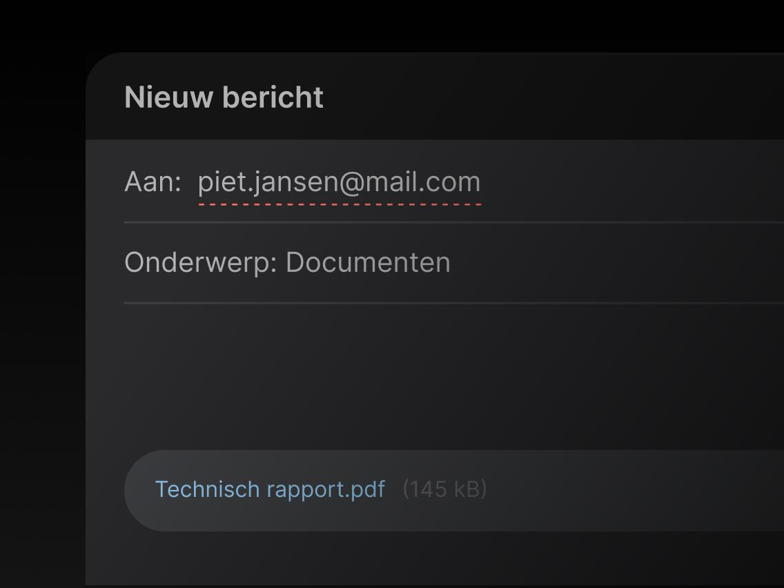 Een e-mail met een bijgevoegd .pdf-bestand en de onderwerpregel &#39;Documenten&#39;.