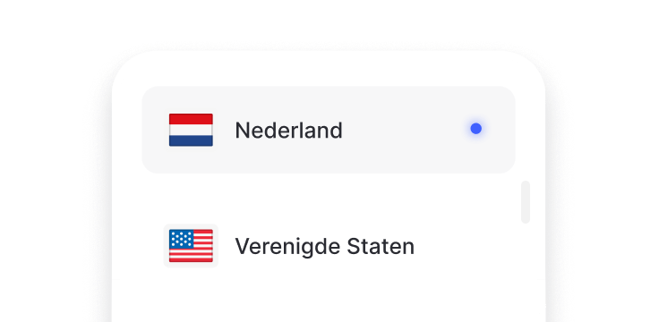 Een fragment uit een lijst met dedicated IP-locaties, zoals Nederland en de VS.