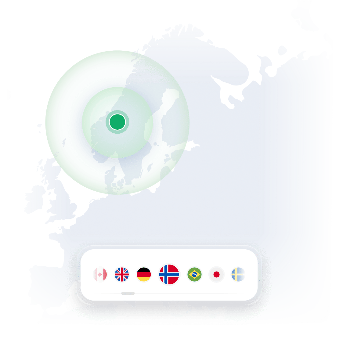 En NordVPN-kartnål som markerer en sikker VPN-serverplassering på et verdenskart.