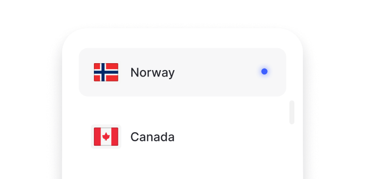 Et utdrag fra en liste som viser egen IP-steder i land som Norge og Canada.