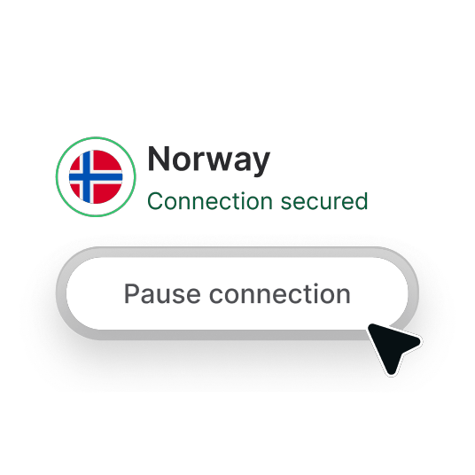 Et utklipp fra NordVPNs app som viser hvordan man enkelt pauser en VPN-tilkobling.