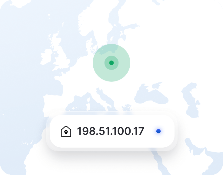 Fragment aplikacji VPN z dedykowanym IP oraz znacznikiem lokalizacji na mapie Polski.