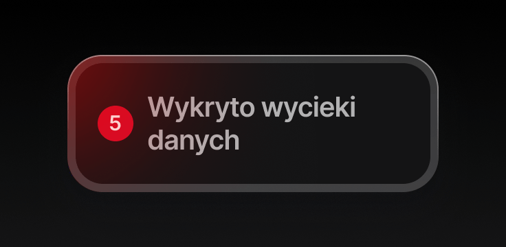 Powiadomienie z weryfikatora wycieków danych informujące o wykryciu wycieku.