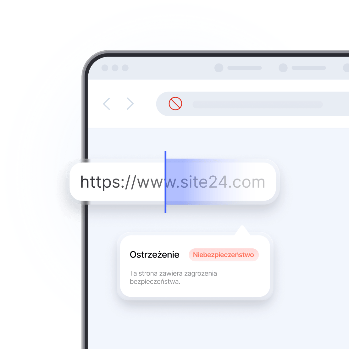 Ekran laptopa przedstawiający weryfikator oszustw analizujący adres URL.