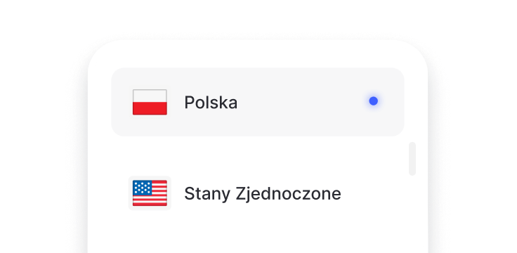 Fragment listy pokazujący lokalizacje dedykowanych adresów IP, takie jak Polska i USA.