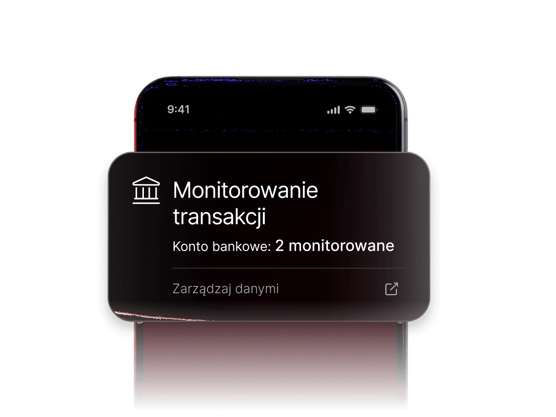 Powiadomienie monitorowania transakcji pokazujące, że obecnie monitorowane są dwa konta bankowe.