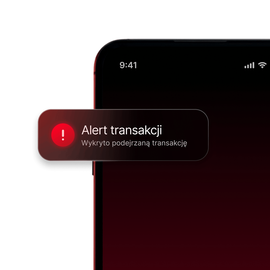 Róg ekranu laptopa z wyświetlonym alertem w czasie rzeczywistym dotyczącym podejrzanej transakcji.