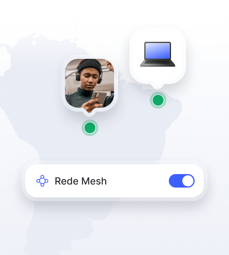 Uma pessoa usando a Rede Mesh para se conectar ao seu laptop remotamente.