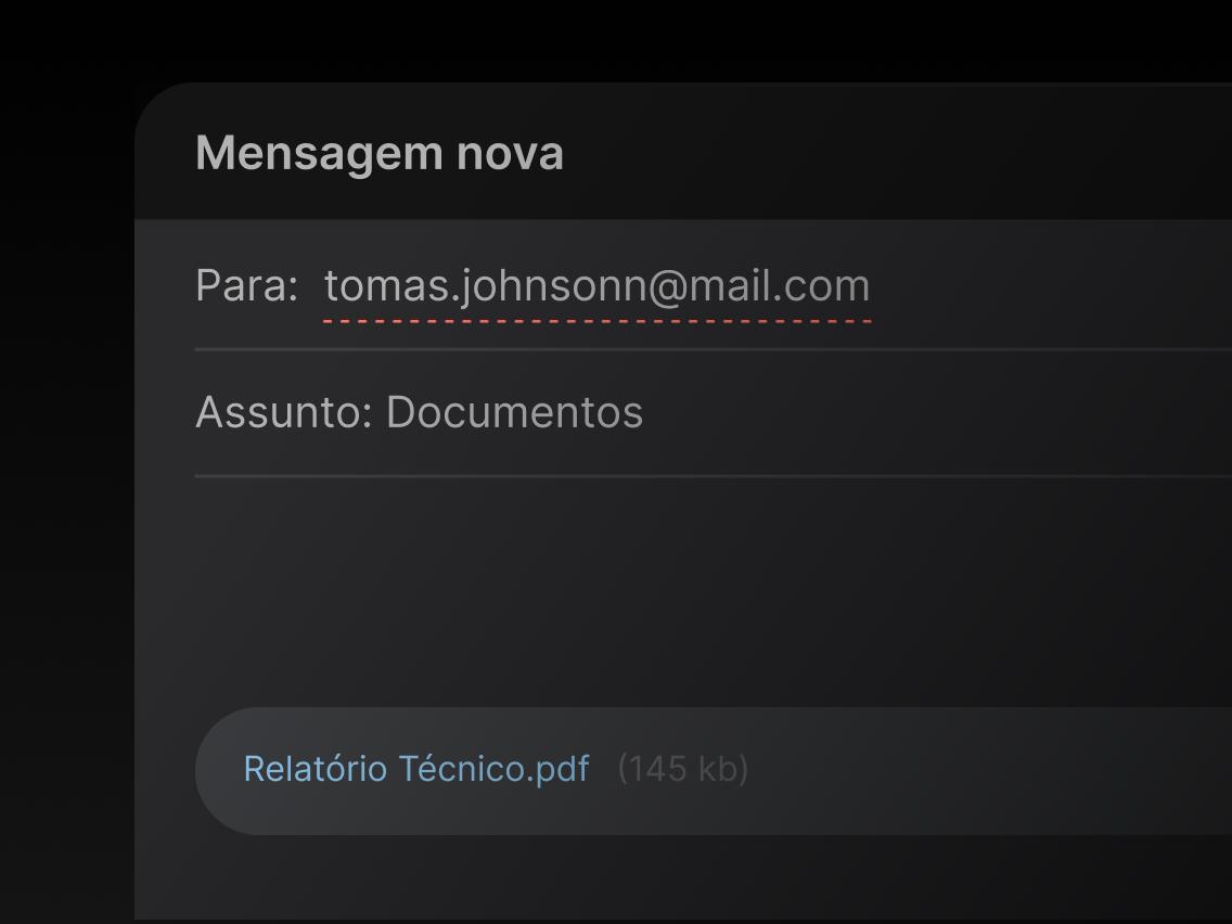 Um e-mail com um arquivo .pdf anexado e o assunto “Documentos”.
