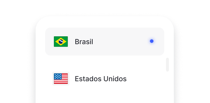 Trecho de uma lista que mostra locais de IP dedicado, como Brasil e Estados Unidos.