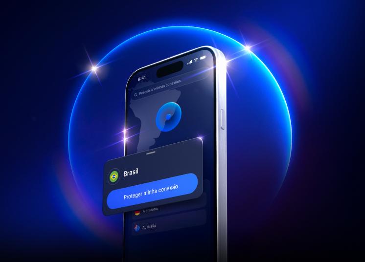 Um smartphone que usa o servidor da NordVPN no Brasil para navegar online com segurança.