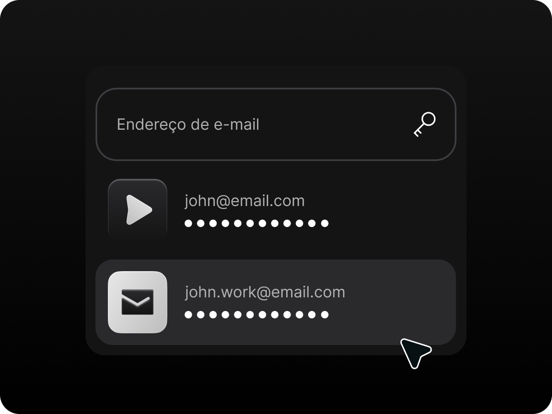Campo de texto de login com sugestões de e-mail e senha de um gestor de senhas