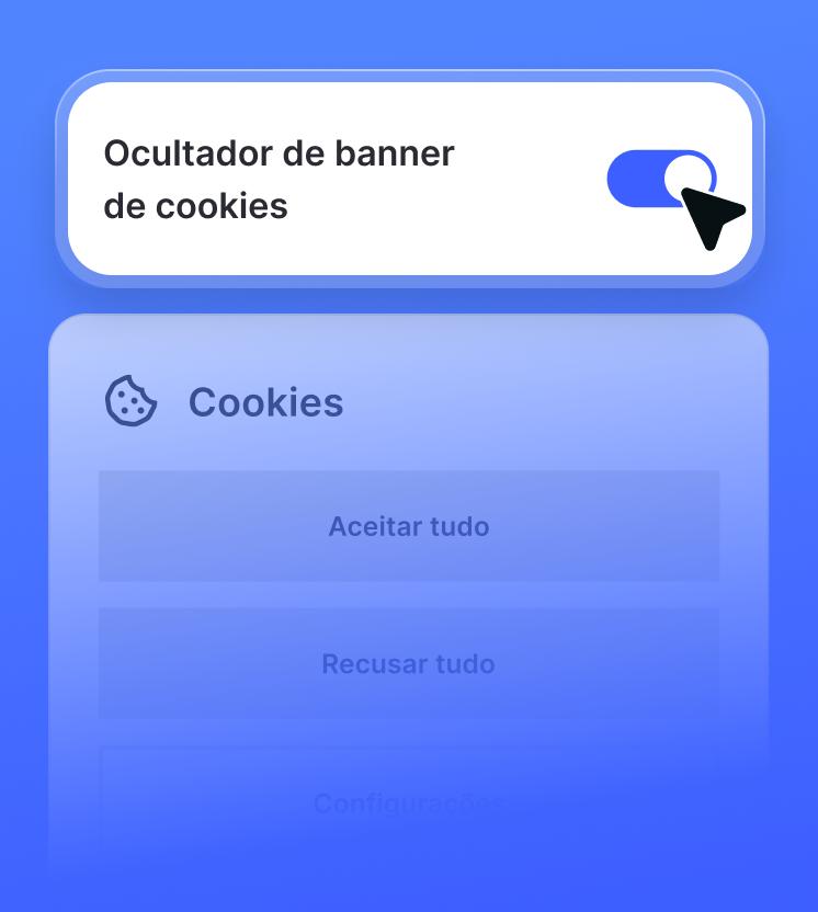 Botão NGAV (antivírus de última geração) para ativar/desativar a funcionalidade de ocultação do banner de cookies, mostrado acima de uma janela pop-up de consentimento de cookies.