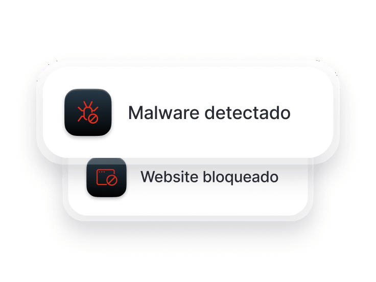 Um ecrã de navegador que apresenta os avisos  “Malware” e “Site bloqueado”.