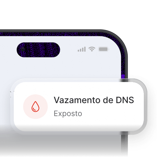 Um smartphone com um excerto que mostra uma fuga de DNS detetada.