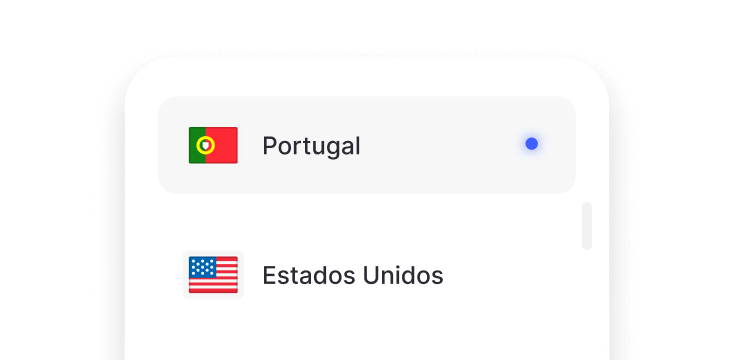 Fragmento de uma lista que apresenta localizações de IP dedicadas, como em Portugal e nos EUA.
