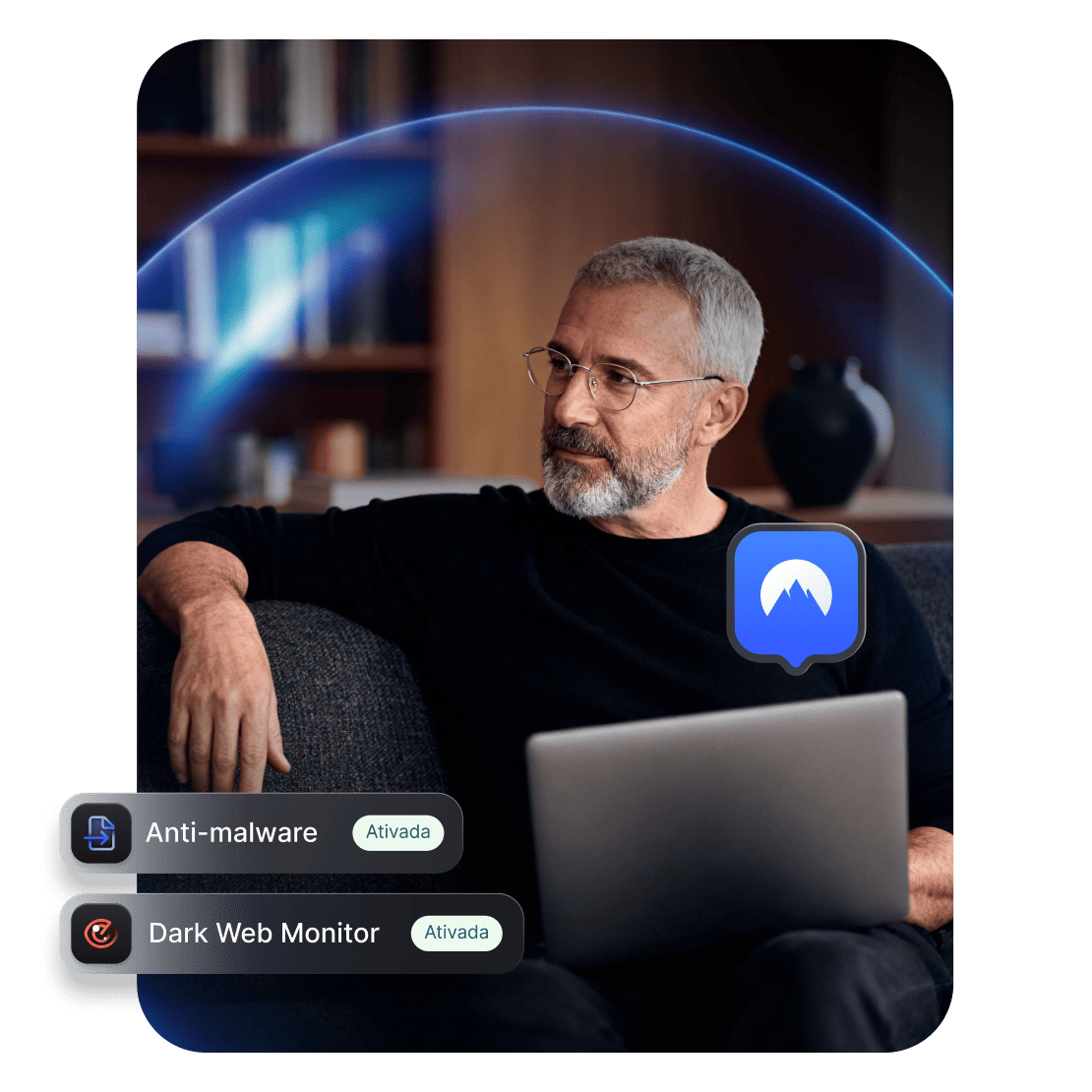 Uma pessoa a utilizar a NordVPN para se proteger contra ameaças online.