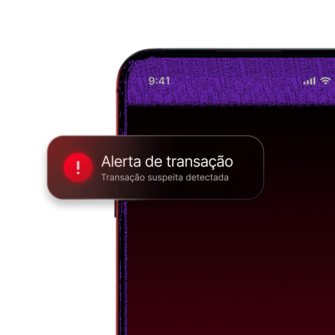Um canto do ecrã de um computador portátil com um alerta em tempo real relativo a uma transação suspeita.