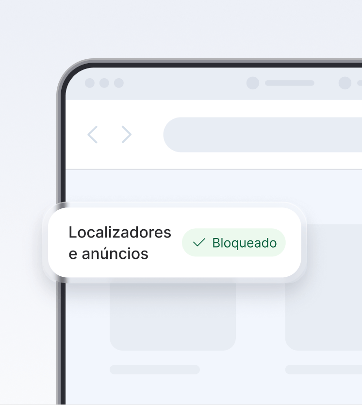 Um ecrã de navegador a mostrar um antivírus de última geração a bloquear localizadores e anúncios.