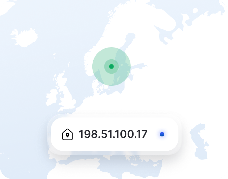 En bild från en VPN-app med en dedikerad IP-adress och en platsmarkör på en Sverige-karta.