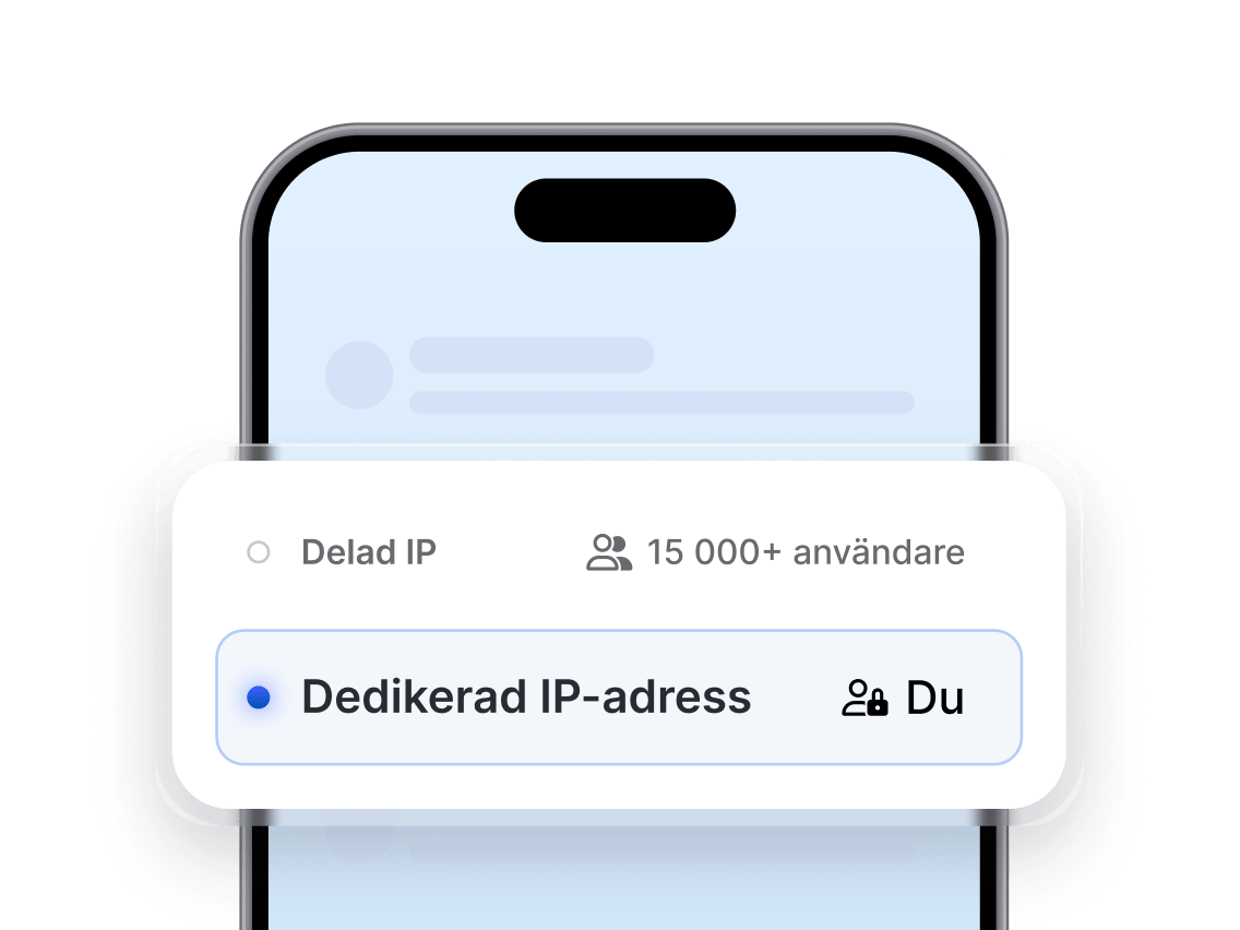 En ruta från en mobilapp där användaren kan välja mellan en delad eller dedikerad IP-adress.