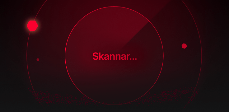 En röd cirkel med ordet &quot;Skannar&quot; inuti.