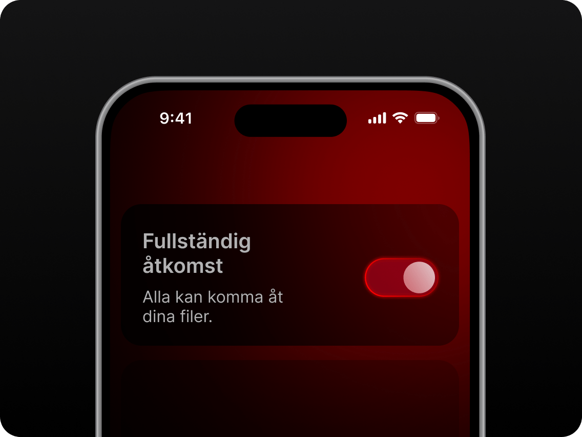 En smartphoneskärm där alternativet Full åtkomst är aktiverat.