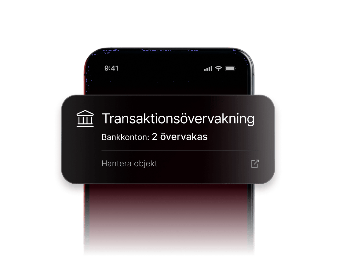En notis från transaktionsövervakning som visar att två bankkonton för närvarande övervakas.