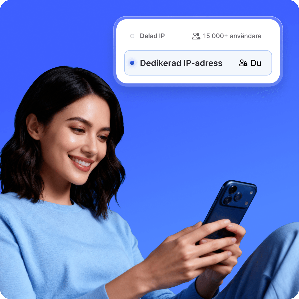 En person som använder NordVPN för att konfigurera en dedikerad IP-adress på sin smartphone.