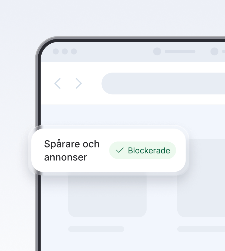 En webbläsarskärm som visar nästa generations antivirus som blockerar spårare och annonser.