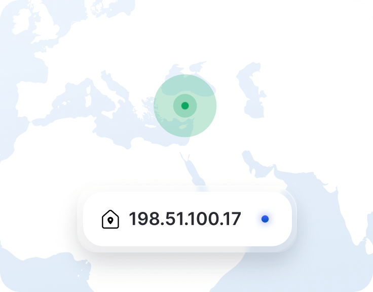 Ayrılmış IP adresine sahip bir VPN uygulamasının görüntüsü ve Türkiye haritasında bir konum işaretçisi.