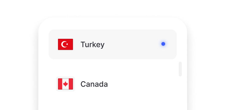 Türkiye ve Kanada gibi ayrılmış IP konumlarını gösteren bir liste parçası.