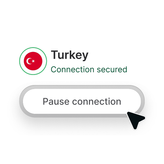 NordVPN uygulamasından, bir VPN bağlantısının nasıl kolayca duraklatılacağını gösteren bir ekran görüntüsü.