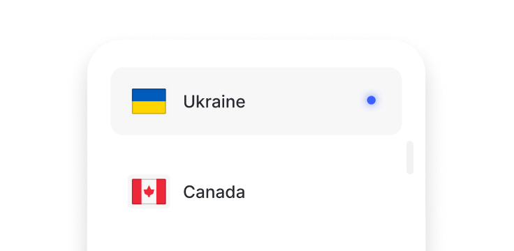 Фрагмент списку зі зазначенням розташування виділених IP-адрес (Україна й Канада).