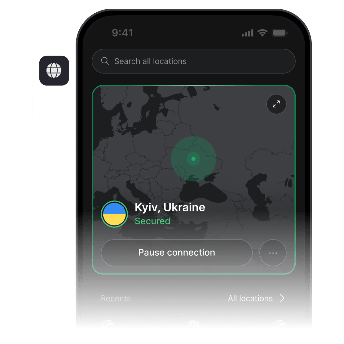 Екран смартфона з відкритою програмою NordVPN і під'єднанням до VPN-сервера у США.
