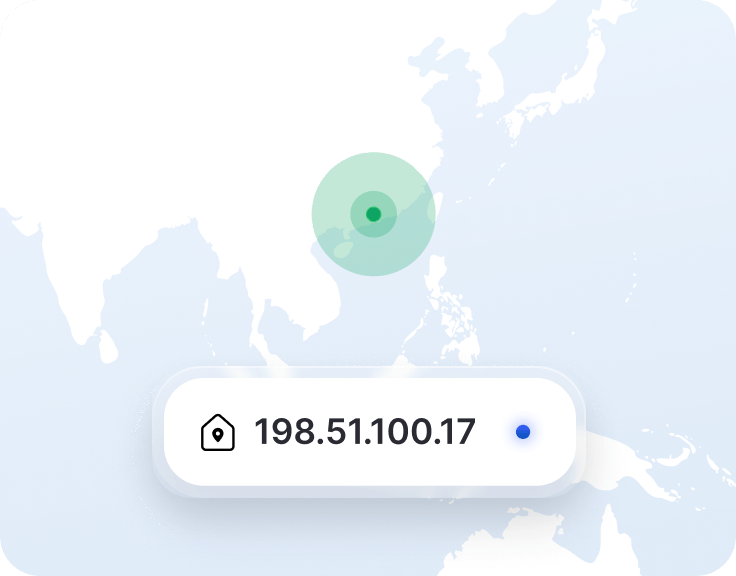 一個包含專用 IP 位址的 VPN 應用程式片段，以及香港地圖上的位置標記。