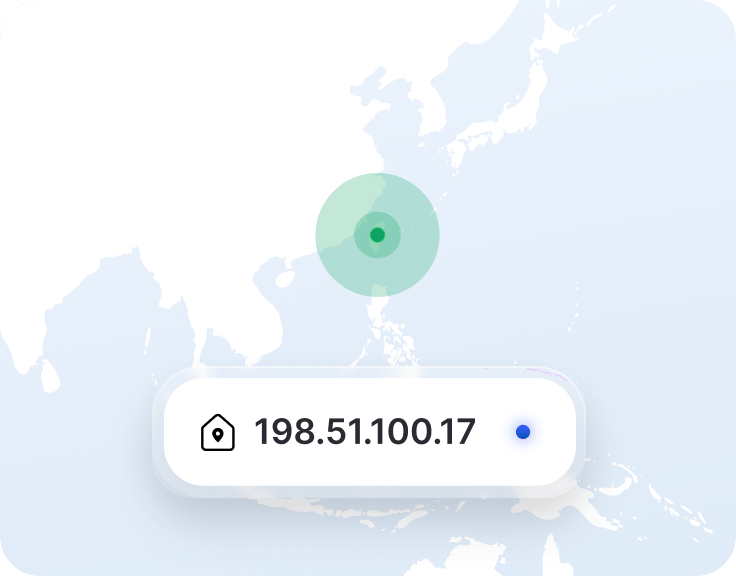 一個包含專用 IP 位址的 VPN 應用程式片段，以及台灣地圖上的位置標記。
