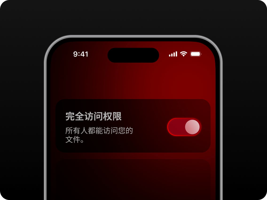 智能手机屏幕上显示“完全访问”开关已开启。
