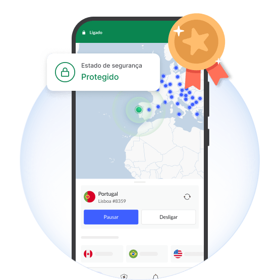 Um telemóvel protegido por uma VPN.