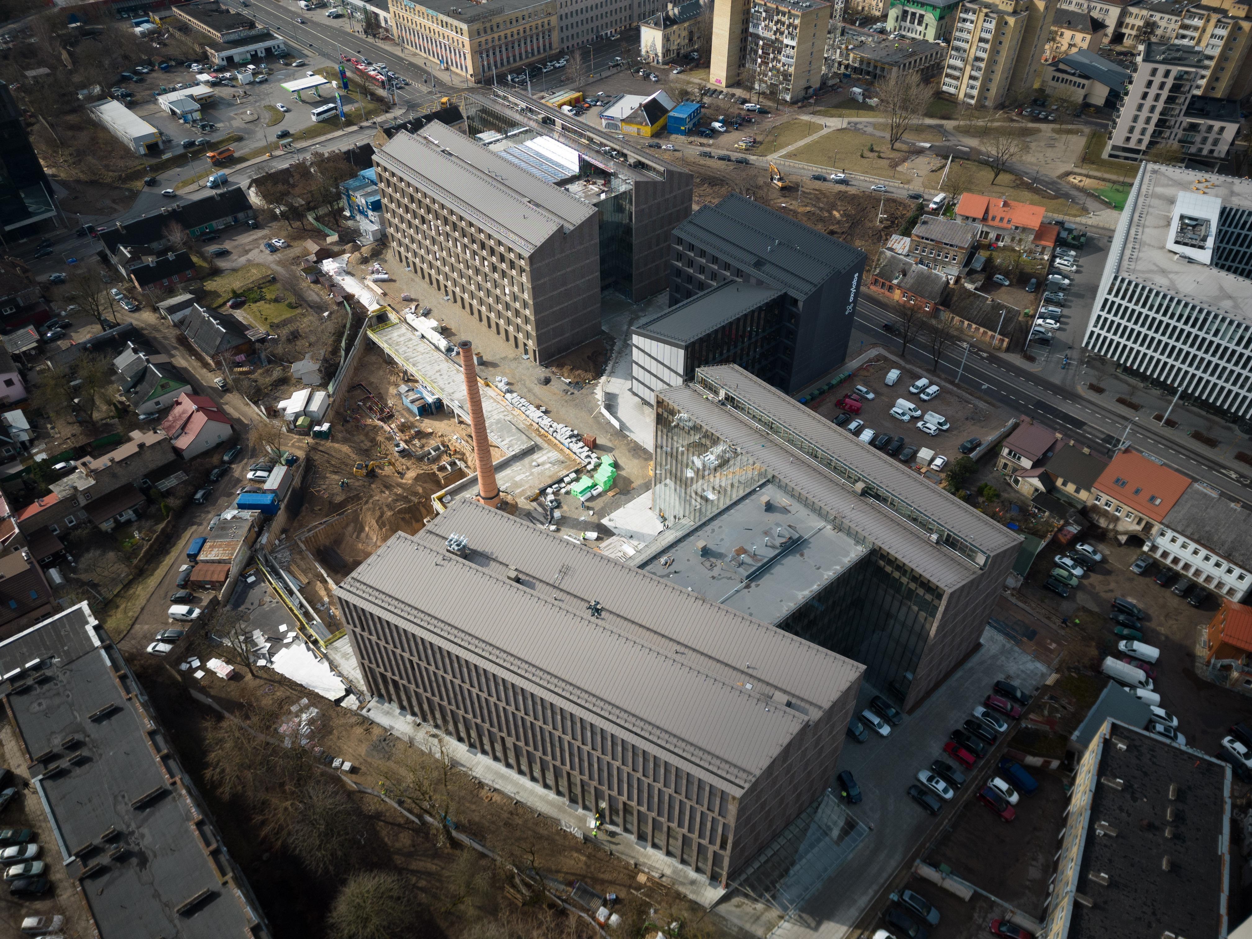 Aerial view of the Nord Security Cyber City office complex under construction in Vilnius.