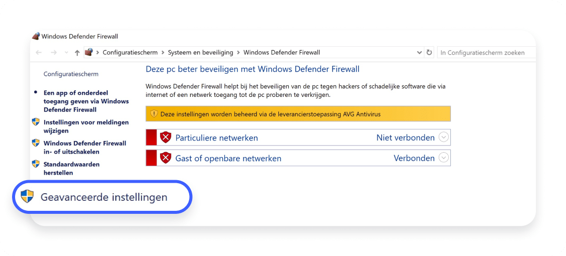 geavanceerde instellingen in windows defender firewall