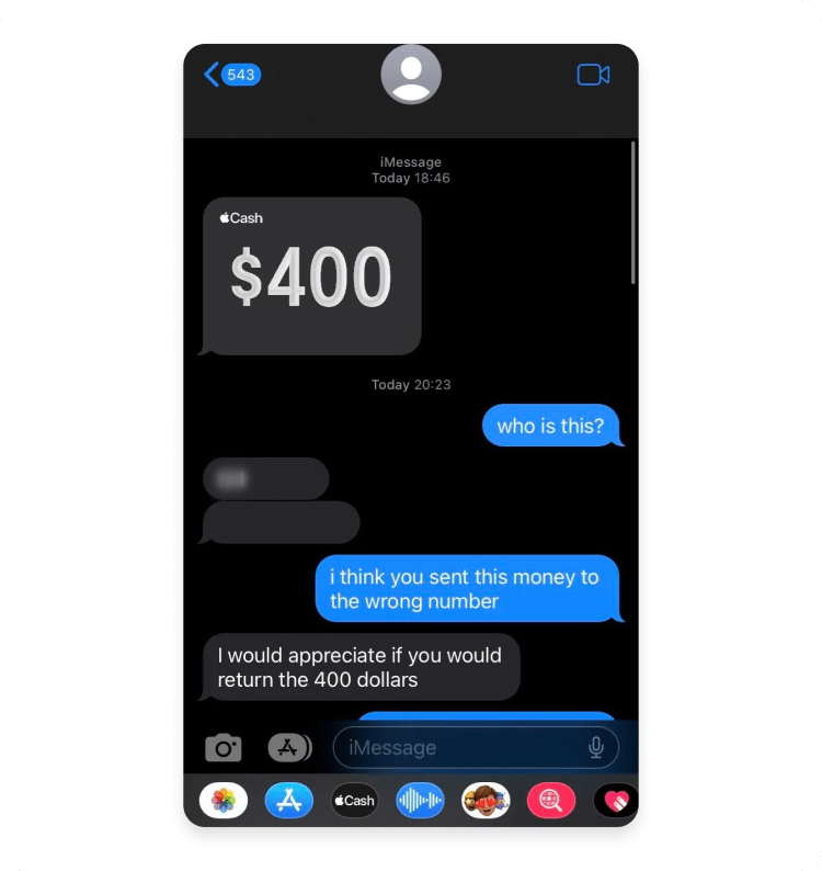 Fake Apple Pay refund scam attempt for $400
