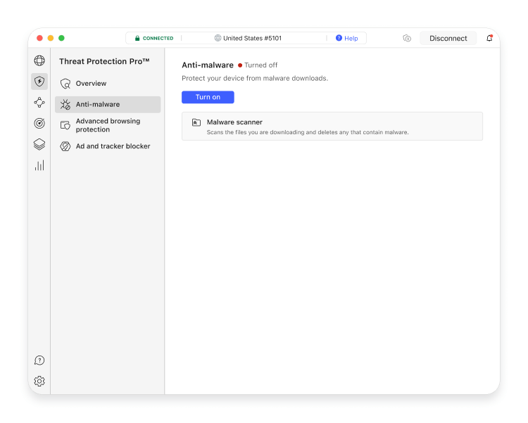 Threat Protection Pro&#39;s anti-malware tool layout for macOS