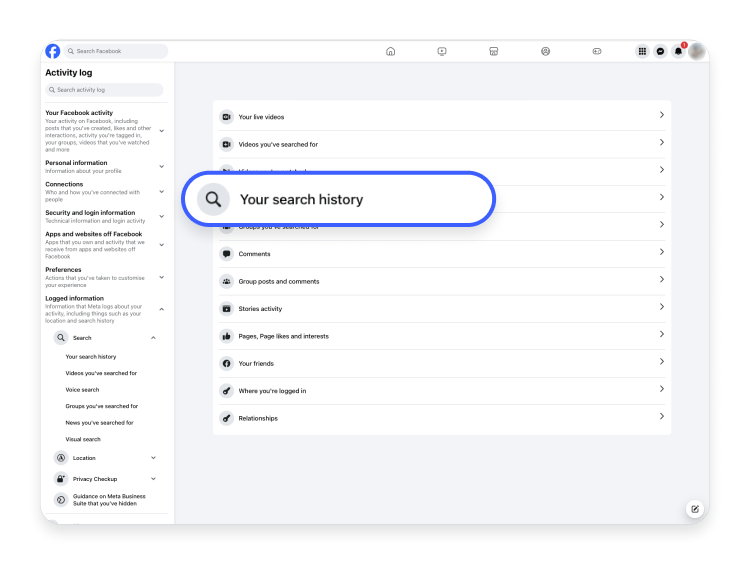 How to delete Facebook search history on a computer 5